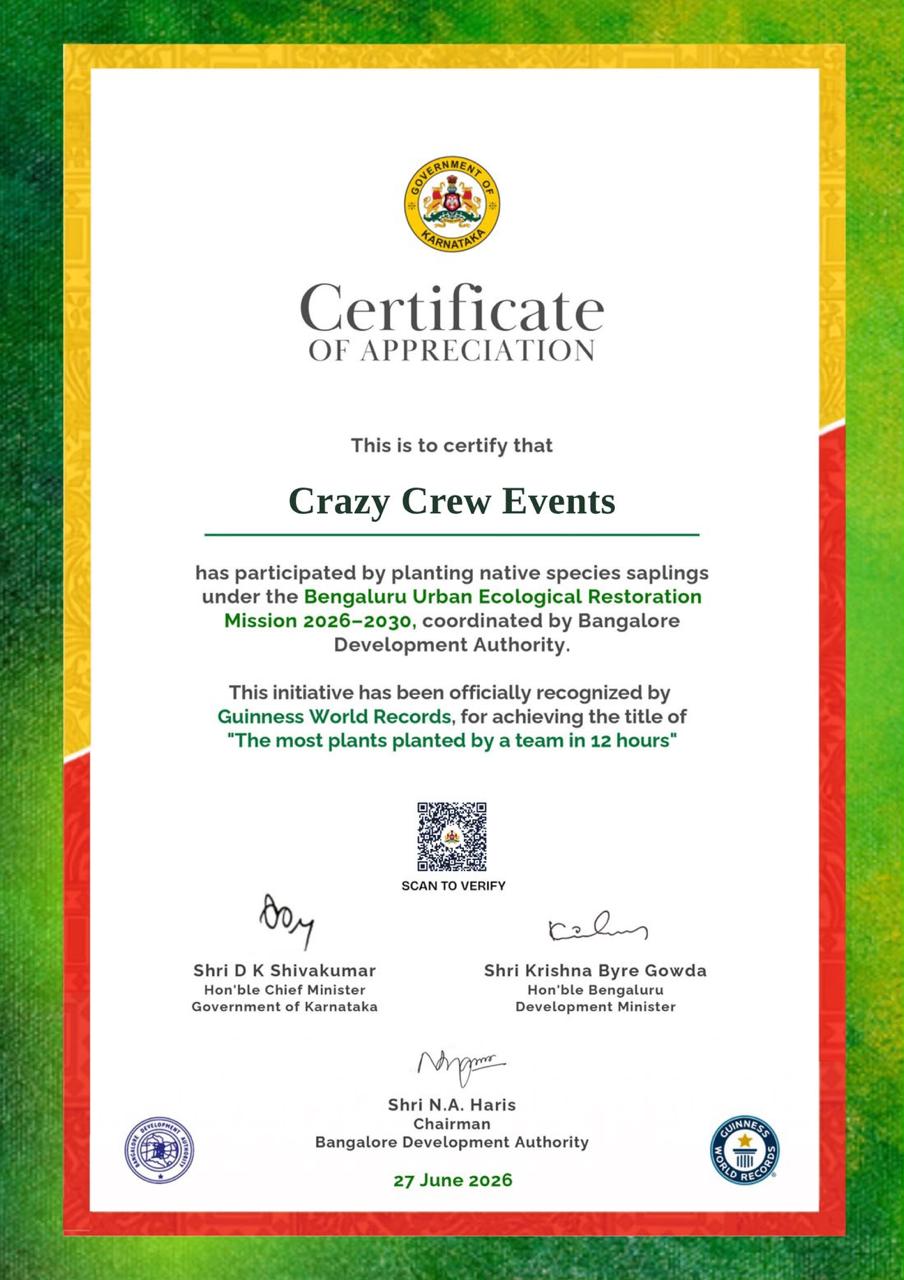 Guinness World Records Certificate of Appreciation - Government of Karnataka